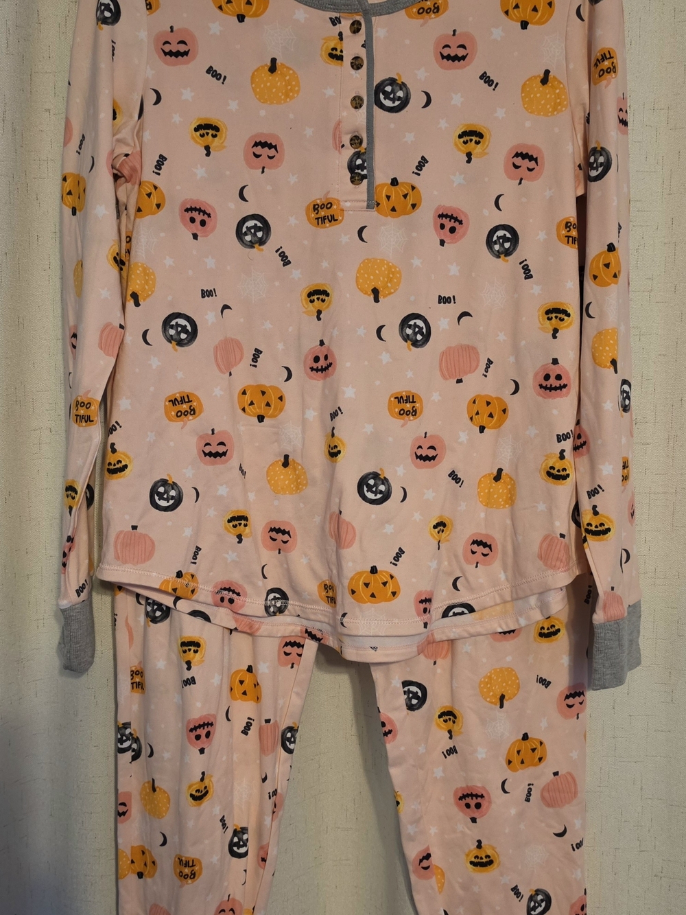 Cuddl Duds Pink Halloween Pumpkin & Ghost Womens Pajama Set